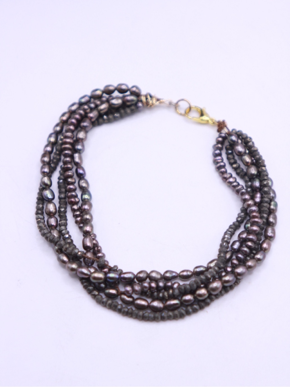 Handmade Multi-Strand Genuine Freshwater Black Pearl Hematite Bracelet 8” wrist